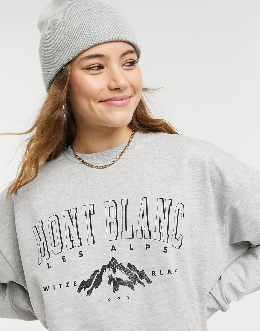 Asos Design Oversized Sweatshirt With Vintage Mountain Print In Gray Marl-grey