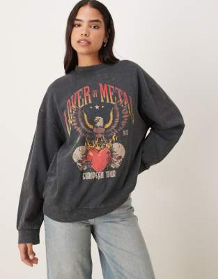 Asos Design Oversized Sweatshirt With Vintage Rock Eagle Graphic In Gray