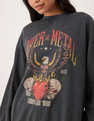 Asos Design Oversized Sweatshirt With Vintage Rock Eagle Graphic In Gray