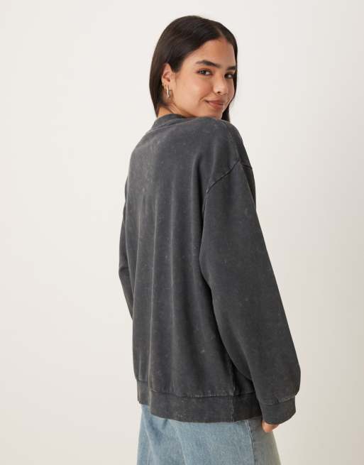 ASOS DESIGN oversized sweatshirt with vintage rock eagle graphic in washed charcoal, 4 of 4