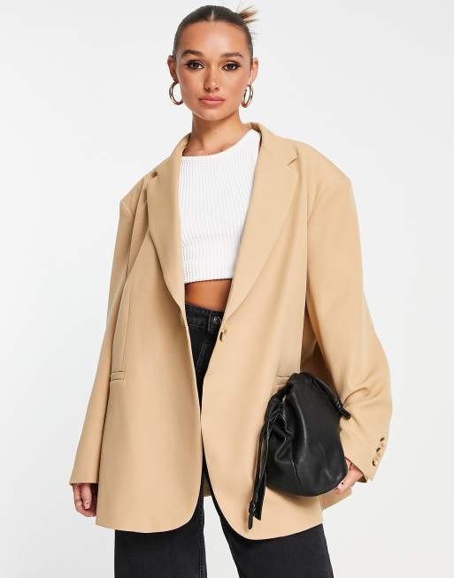 ASOS DESIGN oversized swing grandad blazer in beige | ASOS