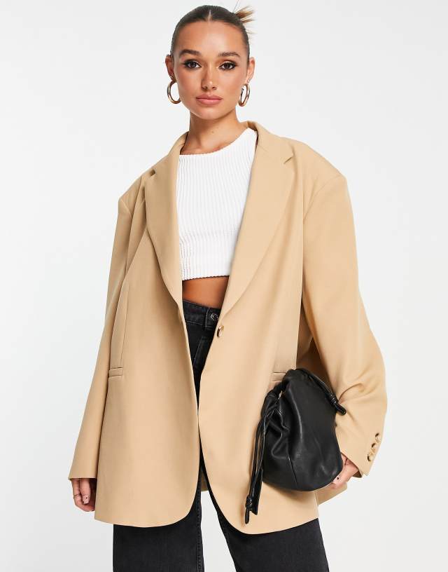 ASOS DESIGN oversized swing grandad blazer in beige