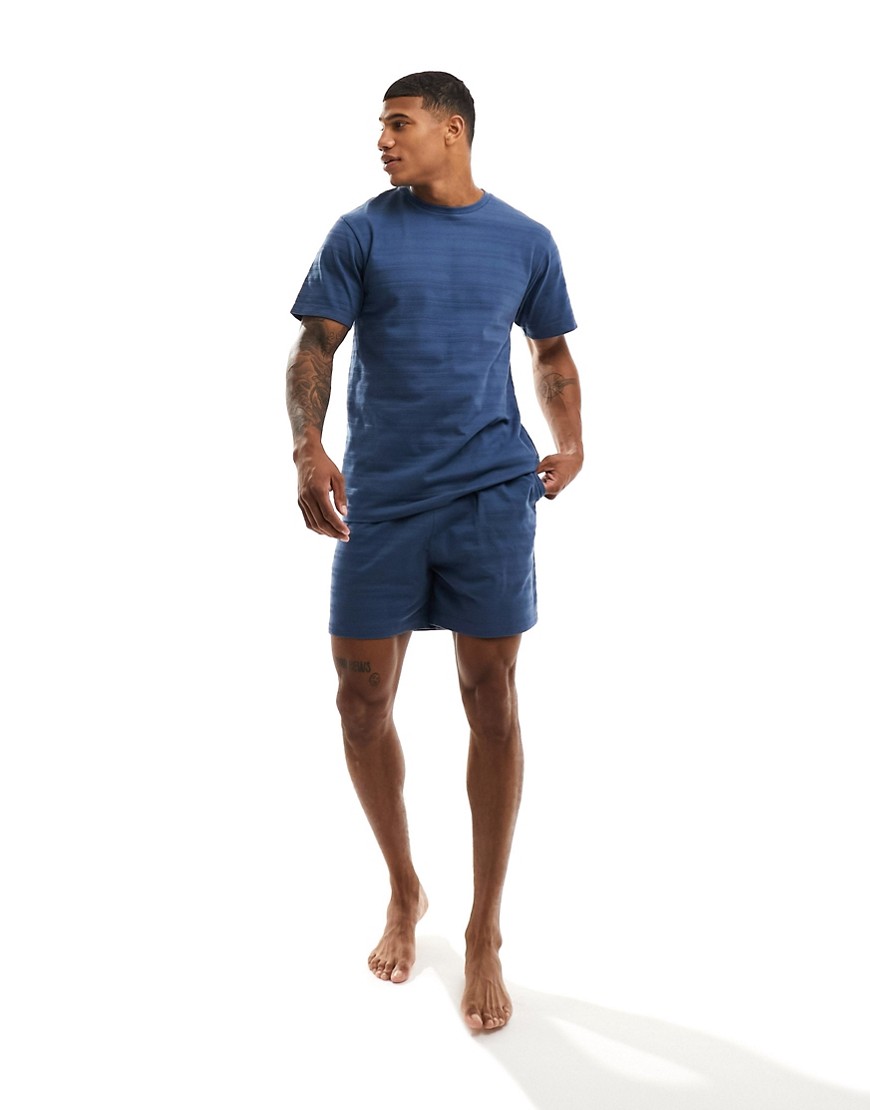 oversized T-shirt and shorts lounge set in blue texture