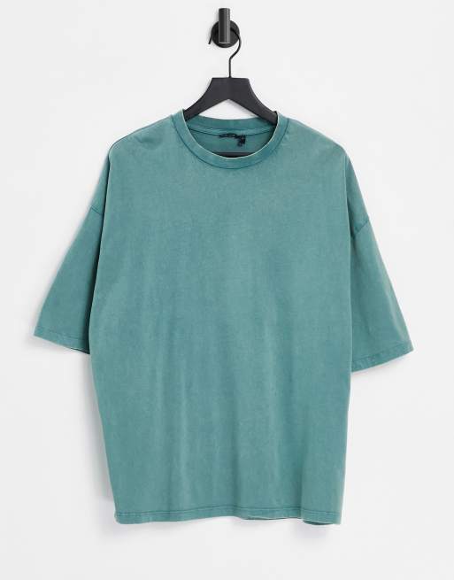 ASOS DESIGN – Oversized-T-Shirt aus Baumwollmix in grüner Acid-Waschung - MGREEN