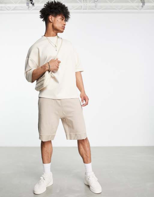 ASOS DESIGN – Oversized-T-Shirt aus Neopren in Neutral