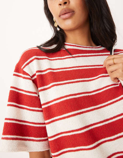 ASOS DESIGN oversized t-shirt co-ord in red and white stripe, 3 of 4