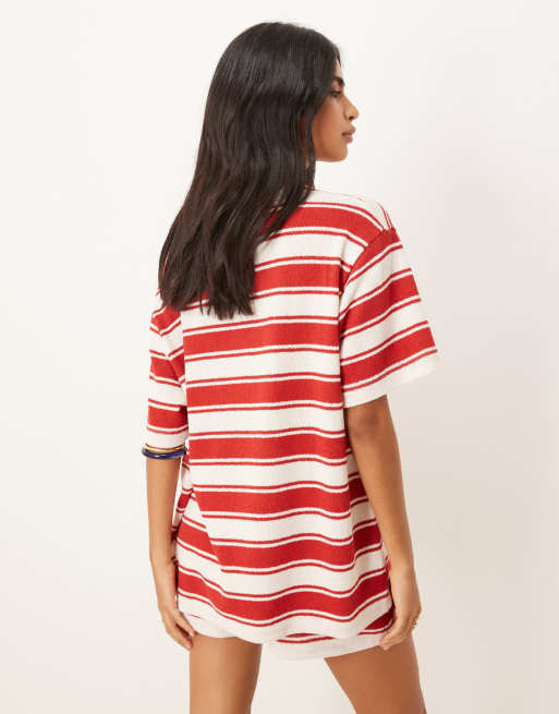 ASOS DESIGN oversized t-shirt co-ord in red and white stripe, 4 of 4