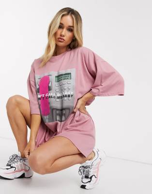 ASOS DESIGN oversized t-shirt dress don't call me baby in pink