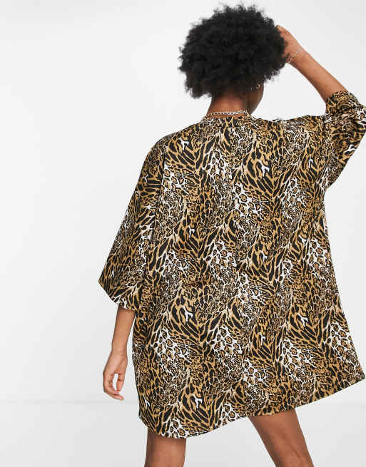 Leopard print oversized t best sale shirt dress