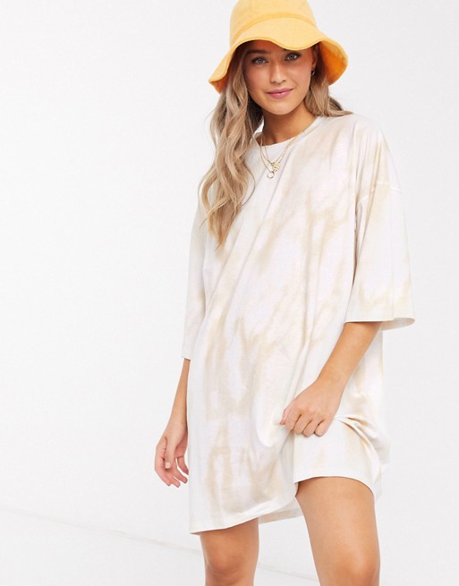 ASOS DESIGN oversized t-shirt dress in cream tie dye