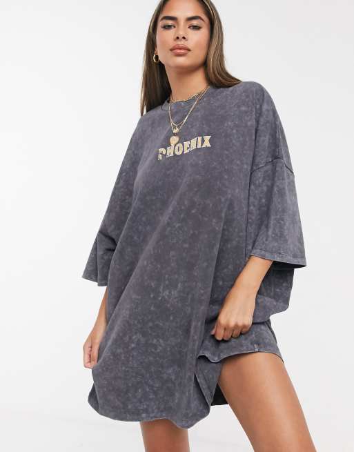 Plus Size Grey Eagle Print Oversized Tunic T-Shirt Dress