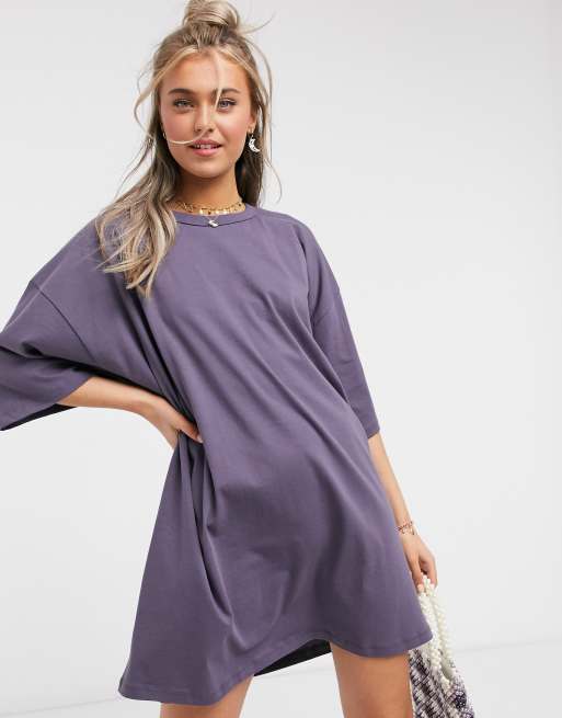 Asos Design Oversized T-shirt Dress In Gray 