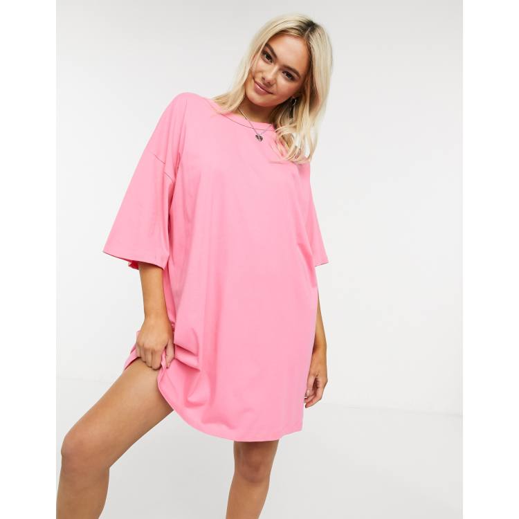 ASOS DESIGN oversized t-shirt in pink towelling with New York city  embroidery