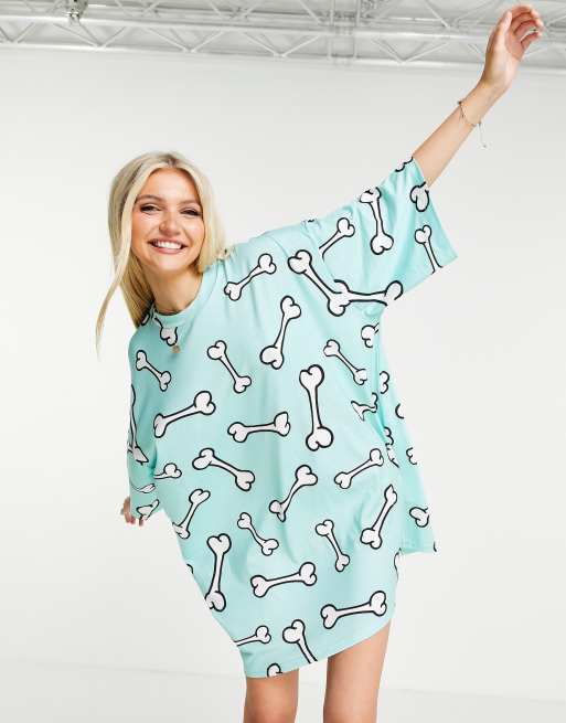 ASOS DESIGN oversized t shirt dress with all over print bone print