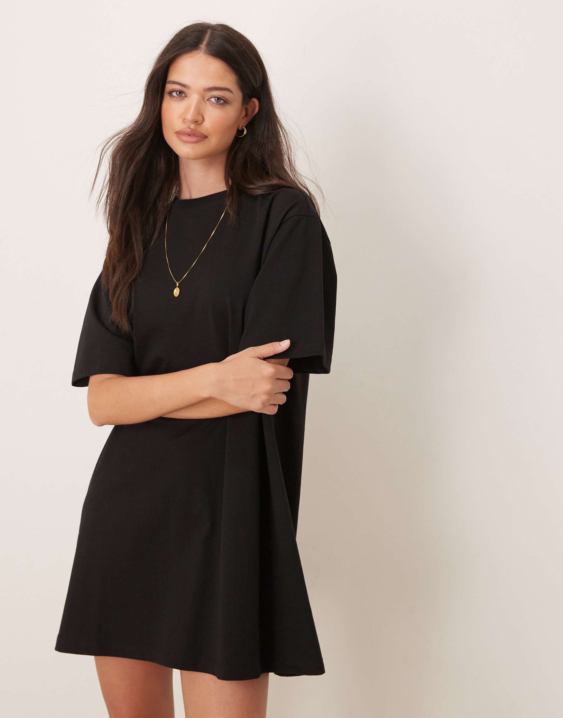 asos design oversized t-shirt dress with back tack detail in black