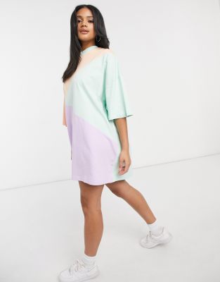 pastel color block shirt dress