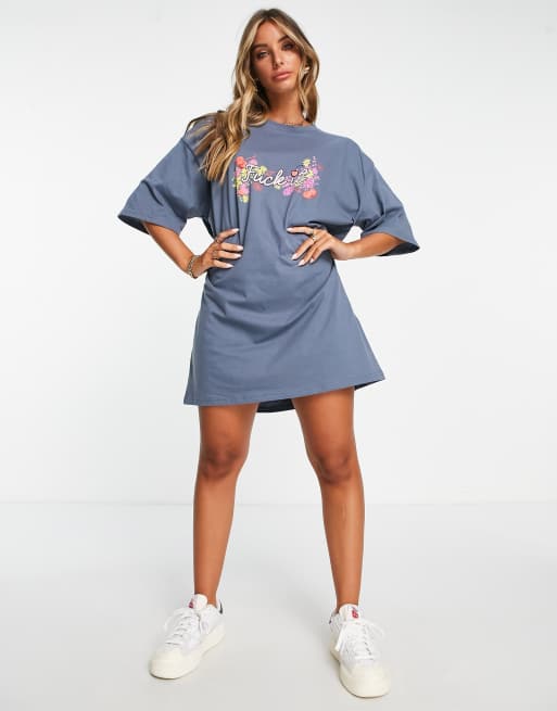 Charcoal Cotton Oversized T Shirt Dress