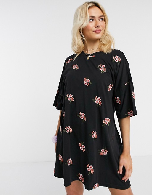 ASOS DESIGN oversized t-shirt dress with floral embroidery all over design