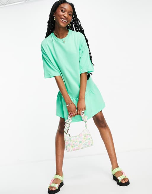 ASOS DESIGN oversized t-shirt dress with frill hem in green