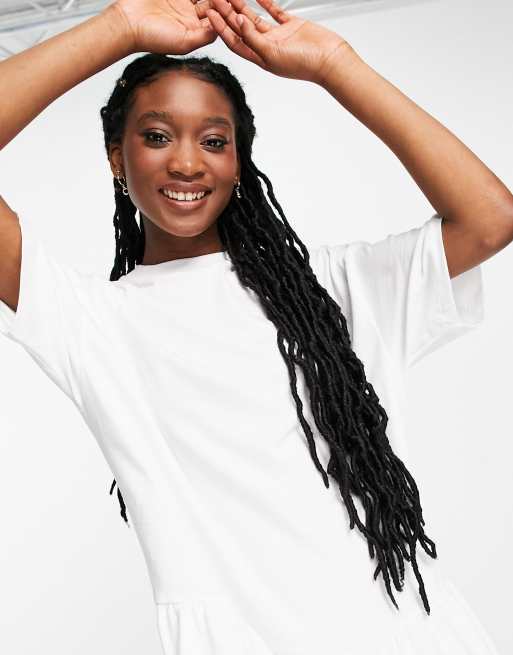 asos white t shirt dress ASOS EDITION jersey contrast fabric T-shirt dress with drop waist in white