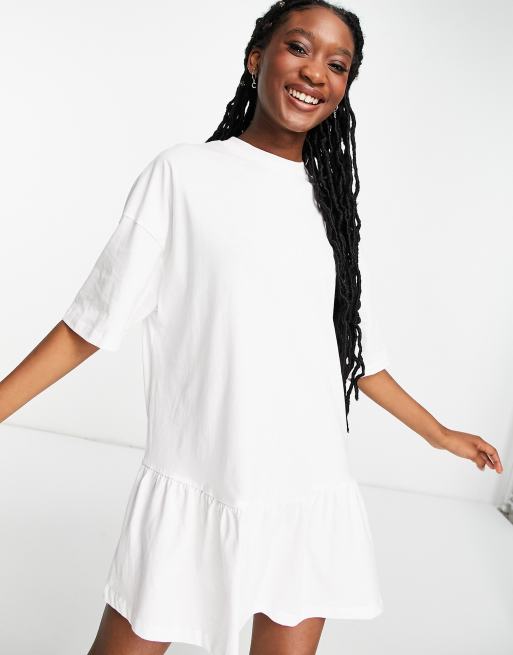 ASOS DESIGN oversized t shirt dress with frill hem in white