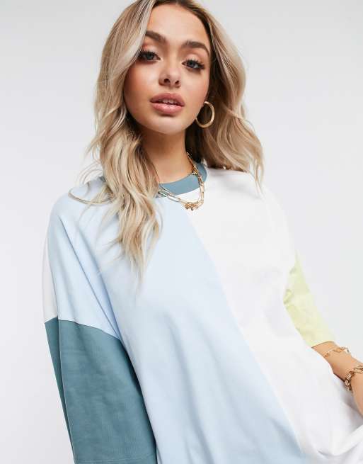 Asos Design Oversized T Shirt Dress With Half And Half Colourblock Asos