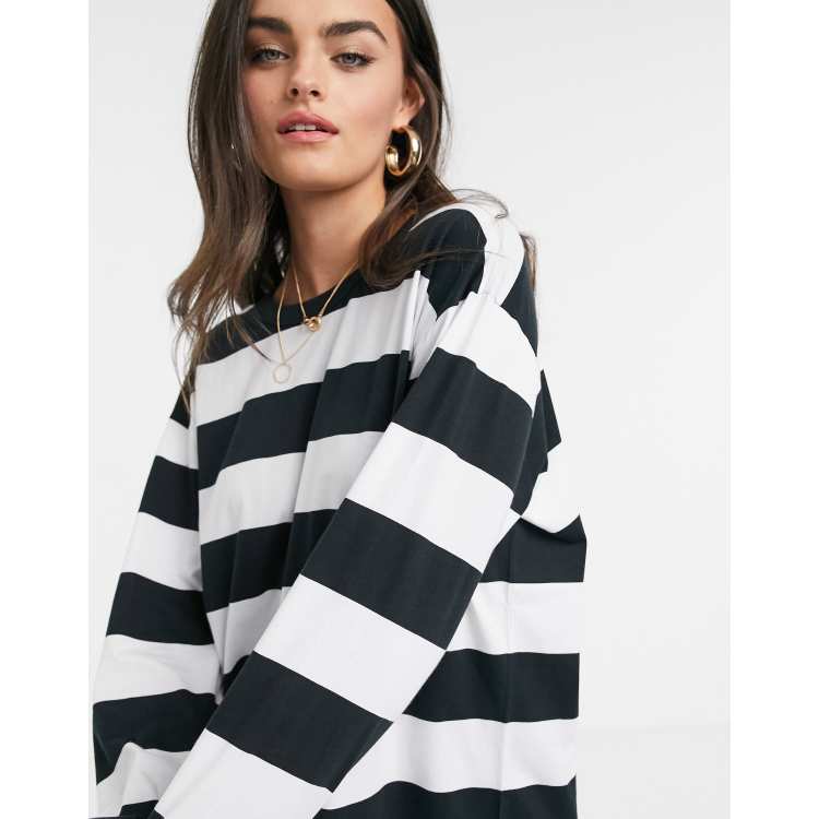 ASOS DESIGN oversized t shirt dress with long sleeve in black and