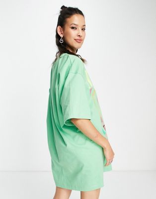 ASOS Oversized T-shirt Dress With Nirvana Print in Green