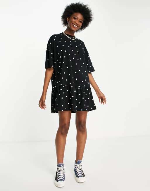 Oversized ruffle hem store shirt dress