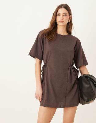 Asos Design Oversized T-shirt Dress With Tie Detail In Brown