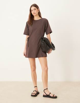 Asos Design Oversized T-shirt Dress With Tie Detail In Brown