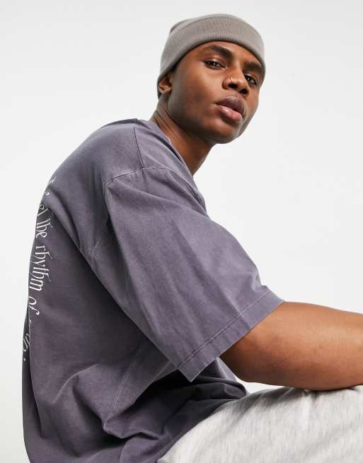 ASOS DESIGN - Oversized T-shirt i forvasket grå med mystisk spiralformet tekstprint , 3 af 4