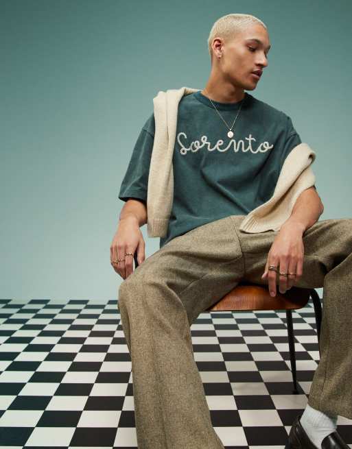 ASOS DESIGN - Oversized T-shirt i grøn vask med firkantet pasform i kraftigt 220 gsm-materiale med print foran