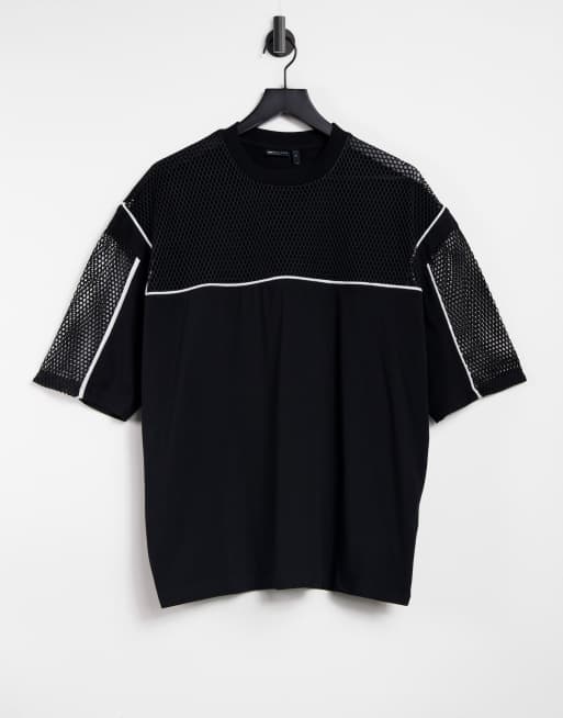 ASOS DESIGN - Oversized T-shirt i sort med halve ærmer og mesh-detalje