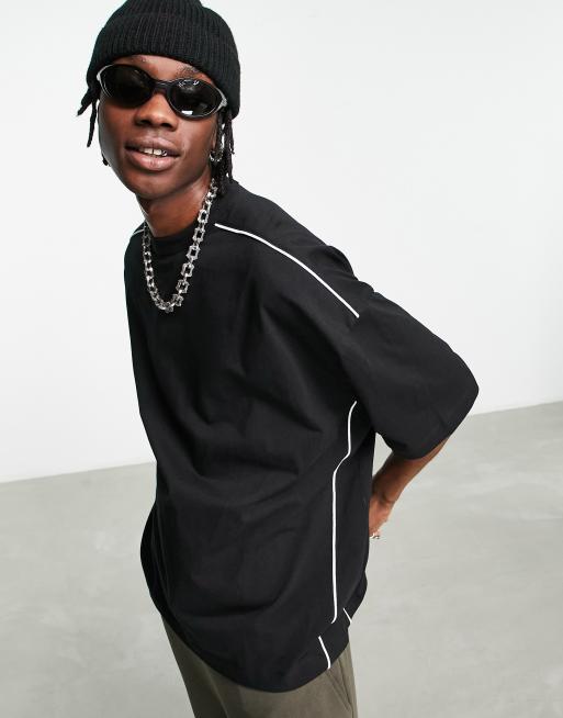 ASOS DESIGN - Oversized T-shirt i sort med hvide sømdetaljer