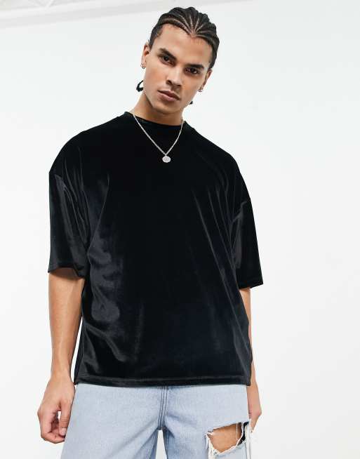ASOS DESIGN - Oversized T-shirt i sort velour
