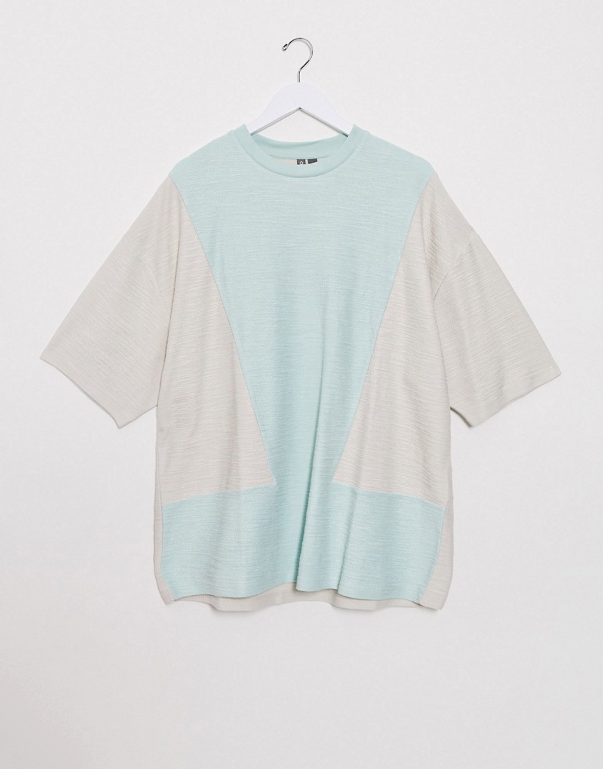 ASOS DESIGN - Oversized t-shirt i tungt tekstureret stof med farveblokke-Grå