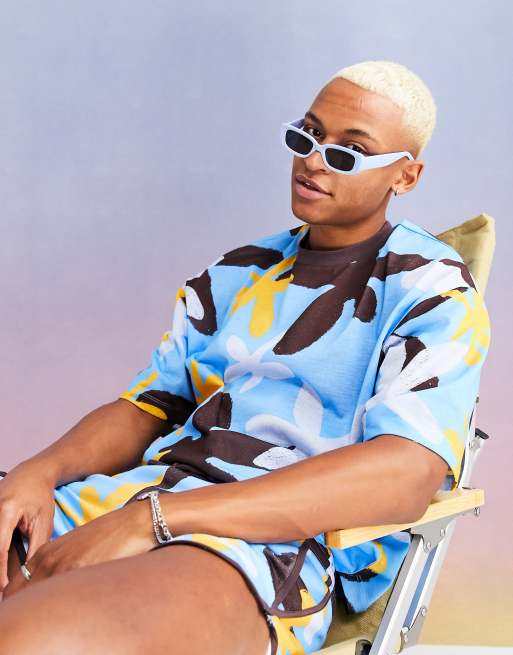 ASOS DESIGN oversized t-shirt in all over blue floral print (part of a set)