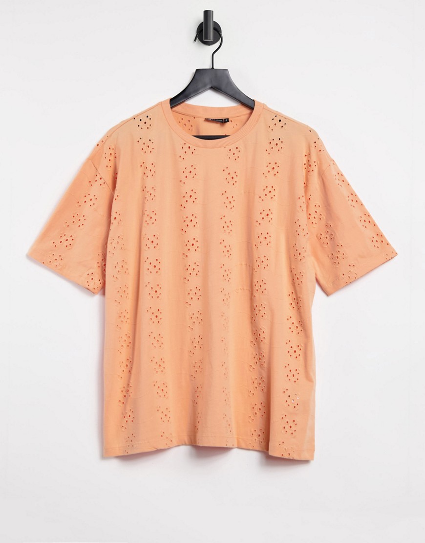 ASOS DESIGN oversized t-shirt in all over broidery-Orange
