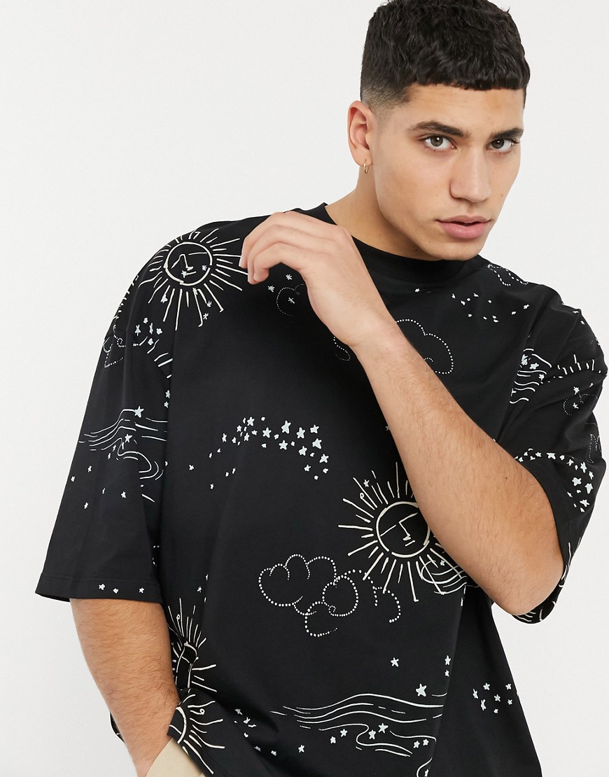 ASOS DESIGN oversized t-shirt in all over constellation print-Black
