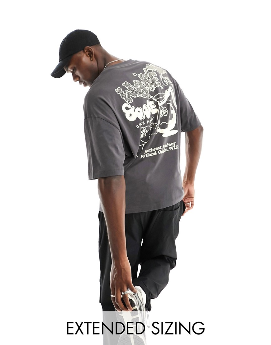 ASOS DESIGN oversized t-shirt in asphalt with back skate print-Black
