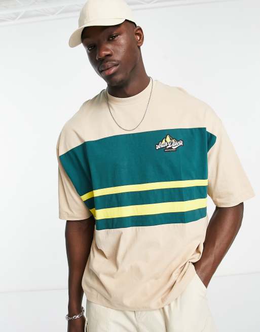 ASOS DESIGN Oversized T-Shirt In Green And Yellow Colour Block With Chicago  City Print for Men