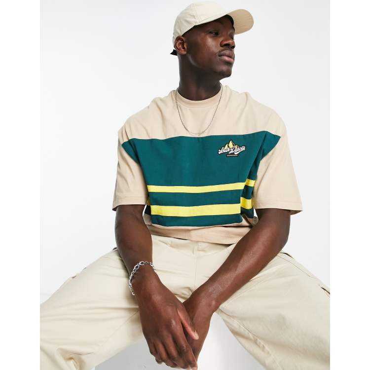 ASOS DESIGN oversized t-shirt in beige and green colour block with