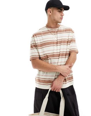 ASOS DESIGN oversized t-shirt in beige and pink stripe