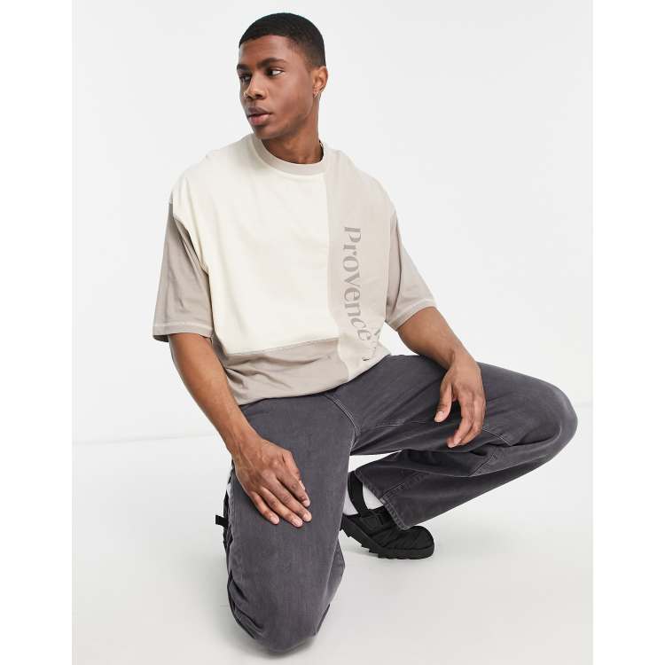 ASOS DESIGN oversized t-shirt in beige & brown colour block with print