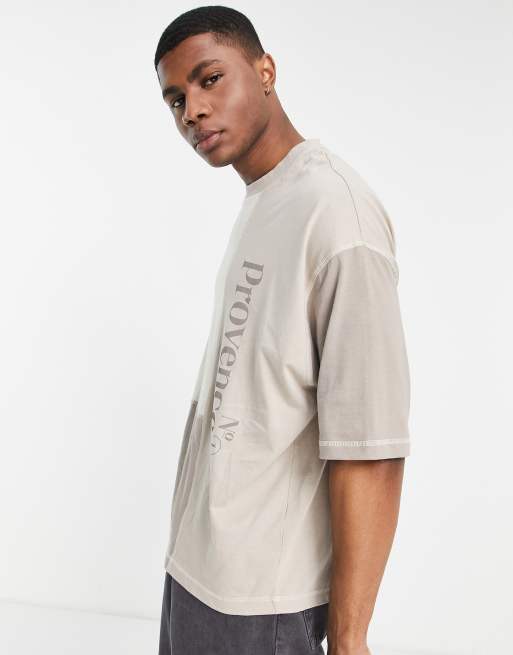 ASOS DESIGN oversized t-shirt in beige & brown colour block with print