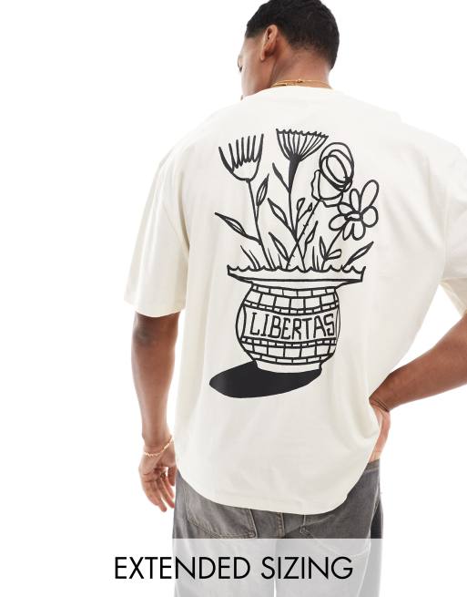 ASOS DESIGN - Oversized T-shirt in beige met abstracte print op de rug
