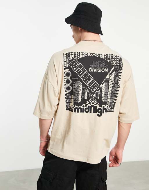 ASOS DESIGN - Oversized T-shirt in beige met 'Berlin'-print op de achterkant