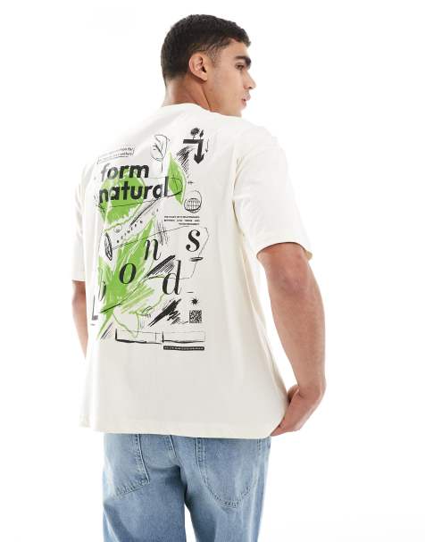 ASOS DESIGN - Oversized T-shirt in beige met print op de achterkant - view 1