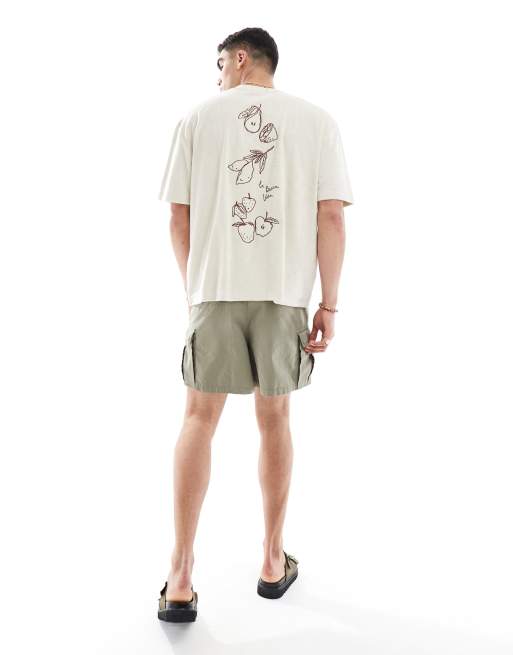 ASOS DESIGN oversized T-shirt in beige terrycloth with back embroidery
